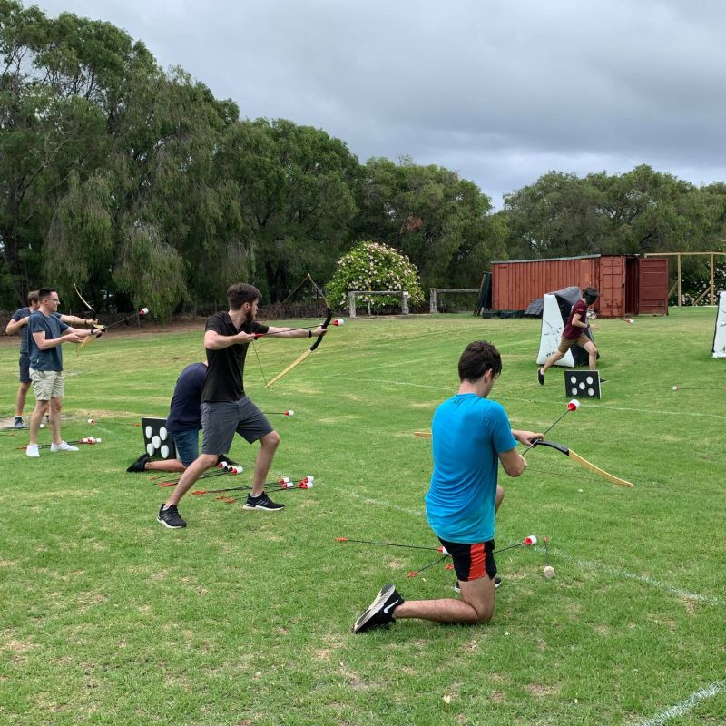 Group of guys playing Archery Tag