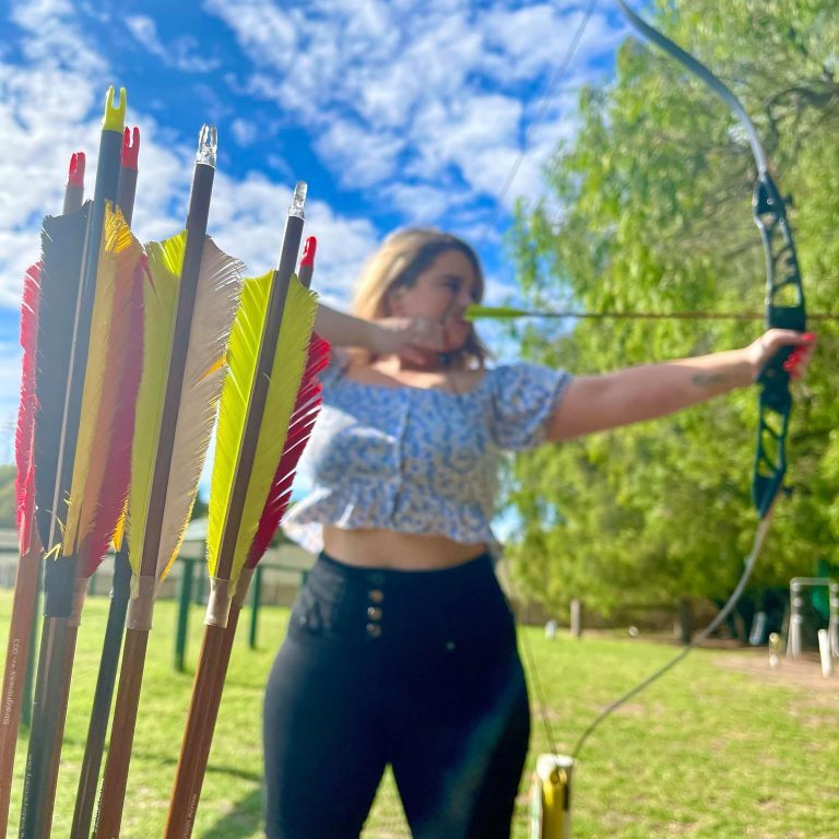 Woman performing archery